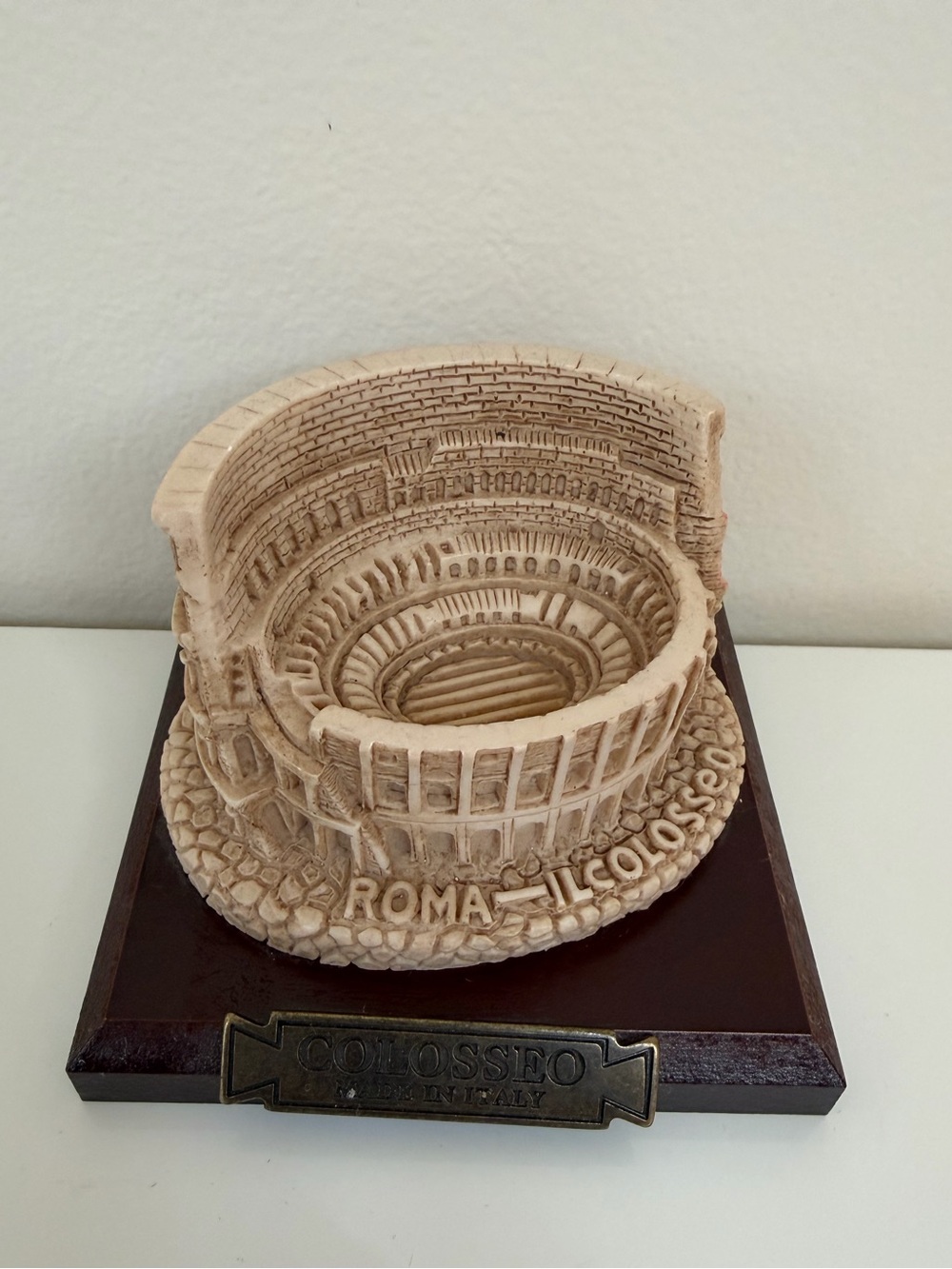 Rome Colosseum Souvenir Statue – Made in Italy, Wood Base Decor